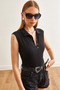 Women's Black Polo Neck Buttoned Six-Snap Bodysuit BDY-00000049 - 2