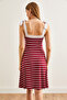 Women's Burgundy Striped Strap Tied Knitted Viscose Flared Dress ELB-19002154 - 6