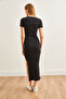 Women's Black Square Neck Side Slit Maxi Stretchy Dress ELB-19002172 - 4