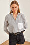Women's Black Single Pocket Striped Crop Shirt GML-19001209 - 2