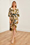 Women's Leaf Green Elastic Waist Bat Slit Dress ELB-19002171 - 6