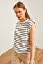Woman's White Padded Striped T-shirt TSH-19000816 - 2