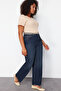 Koyu Mavi Yüksek Bel Comfort/Orta Esnek Straight Fit Denim Büyük Beden Jeans TBBSS24CJ00051 - 3