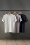 Taş-Ekru-Antrasit Slim/Dar Kesim Bisiklet Yaka Basic %100 Pamuklu 3'lü Paket T-Shirt TMNSS19BO0007 - 2
