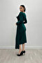 Jersey Fabric Draped Dress with Stone Detail - Emerald Green - 5