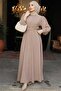 Self Belted Balloon Sleeve Mink Crinkle Wrinkled Fabric Hijab Dress 3034 - 4
