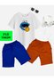 Cookie Monster Printed 2 Shorts 1 T-shirt Summer Children's Set