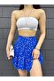Women's Blue Floral Patterned Viscose Fabric Summer Short Skirt 1905 - 5