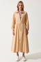 Women's Cream Zipper Seasonal Woven Dress Trench Coat DD01298 - 2