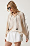 Women's Cream Embroidered Oversized Linen Blouse RG00038