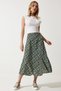 Women's Khaki Black Floral Slit Summer Viscose Skirt MX00165 - 2