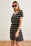 Women's Striped Black Belted V-Neck Casual Knitted Viscose Dress ELB-19002153 - 5