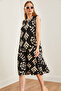 Women's Black Ecru Skirt Segmented Knitted Dress ELB-19002105 - 4