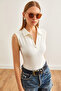 Women's Ecru Polo Neck Buttoned Six-Snap Bodysuit BDY-00000049