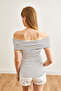 Women's Striped White Madonna Collar Lycra Blouse BLZ-19002586 - 6