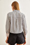 Women's Black Single Pocket Striped Crop Shirt GML-19001209 - 8