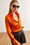 Woman's Orange Cuff Detailed Woven Satin Shirt GML-19000984 - 3