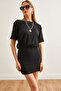 Women's Black Skirt Double Layer Mini Knitted Dress ELB-19002170