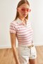Women's Pink Polo Neck Soft Touch Stretchy Crop Blouse Blz-19002639
