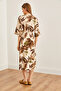 Women's Leaf Coffee Elastic Waist Bat Slit Dress ELB-19002171 - 2