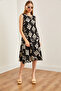 Women's Black Ecru Skirt Segmented Knitted Dress ELB-19002105 - 2