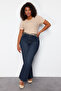 Koyu Mavi Yüksek Bel Comfort/Orta Esnek Straight Fit Denim Büyük Beden Jeans TBBSS24CJ00051