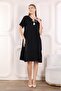 Women's woven summer short sleeve knee-high dress - 4