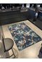 Washable Cotton Multicolor Decorative Carpet with Leaves with Closed Blue Background Miravip8171 - 2