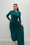 Jersey Fabric Draped Dress with Stone Detail - Emerald Green - 3