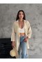 Women's Linen Kimono Shirt Stone Long Sleeve - 3