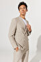 Men's Beige-White Slim Fit Slim Fit Swallow Collar Seersucker Patterned Suit - 6
