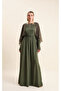 Viscose Evening Dress with Embroidered Neckline and Tulle Detail
