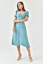 Women's Lined Aerobin Fabric Button Detailed Degaje Collar Short Sleeve Mint Midi Dress 121 - 4