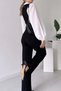Women's black belted shirt detailed lycra jumpsuit NBK2063 - 4
