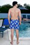 Men's Basic Leaf Printed Blue Swim Shorts with Pockets - 3