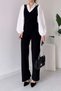 Women's black belted shirt detailed lycra jumpsuit NBK2063 - 2