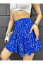 Women's Blue Floral Patterned Viscose Fabric Summer Short Skirt 1905 - 4