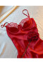 Elena Red Satin Mini Elbise Gecelik - 2