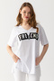 Women's White Front Printed Short Sleeve Tunic T-Shirt with Side Slits