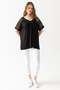 Black V-Neck Lace Detailed Women's Blouse - Bat Sleeve - 2