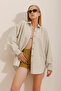 Women's Beige Oversize Linen Shirt ALC-X10343 - 3