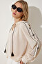 Women's Cream Embroidered Oversized Linen Blouse RG00038 - 2