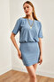 Women's Indigo Skirt Double Layer Mini Knitted Dress ELB-19002170 - 4