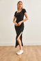 Women's Black Square Neck Side Slit Maxi Stretchy Dress ELB-19002172 - 3