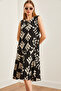 Women's Black Ecru Skirt Segmented Knitted Dress ELB-19002105 - 5