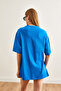 Women's Cobalt Blue Buttoned Cotton T-shirt TSH-19000762 - 5