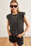 Women's Black Padded Striped T-shirt TSH-19000816 - 4