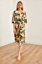 Women's Leaf Green Elastic Waist Bat Slit Dress ELB-19002171 - 5