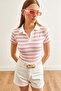 Women's Pink Polo Neck Soft Touch Stretchy Crop Blouse Blz-19002639 - 2