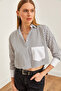 Women's Black Single Pocket Striped Crop Shirt GML-19001209